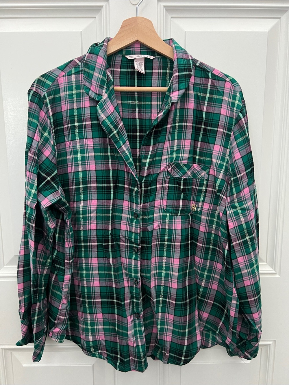 Victoria's Secret Green and Pink‎ Plaid Pajama Top